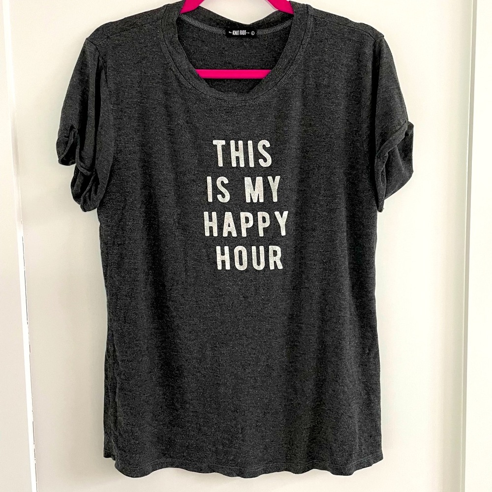 Knit Riot Yoga Shirt “This is my Happy Hour” Size Large